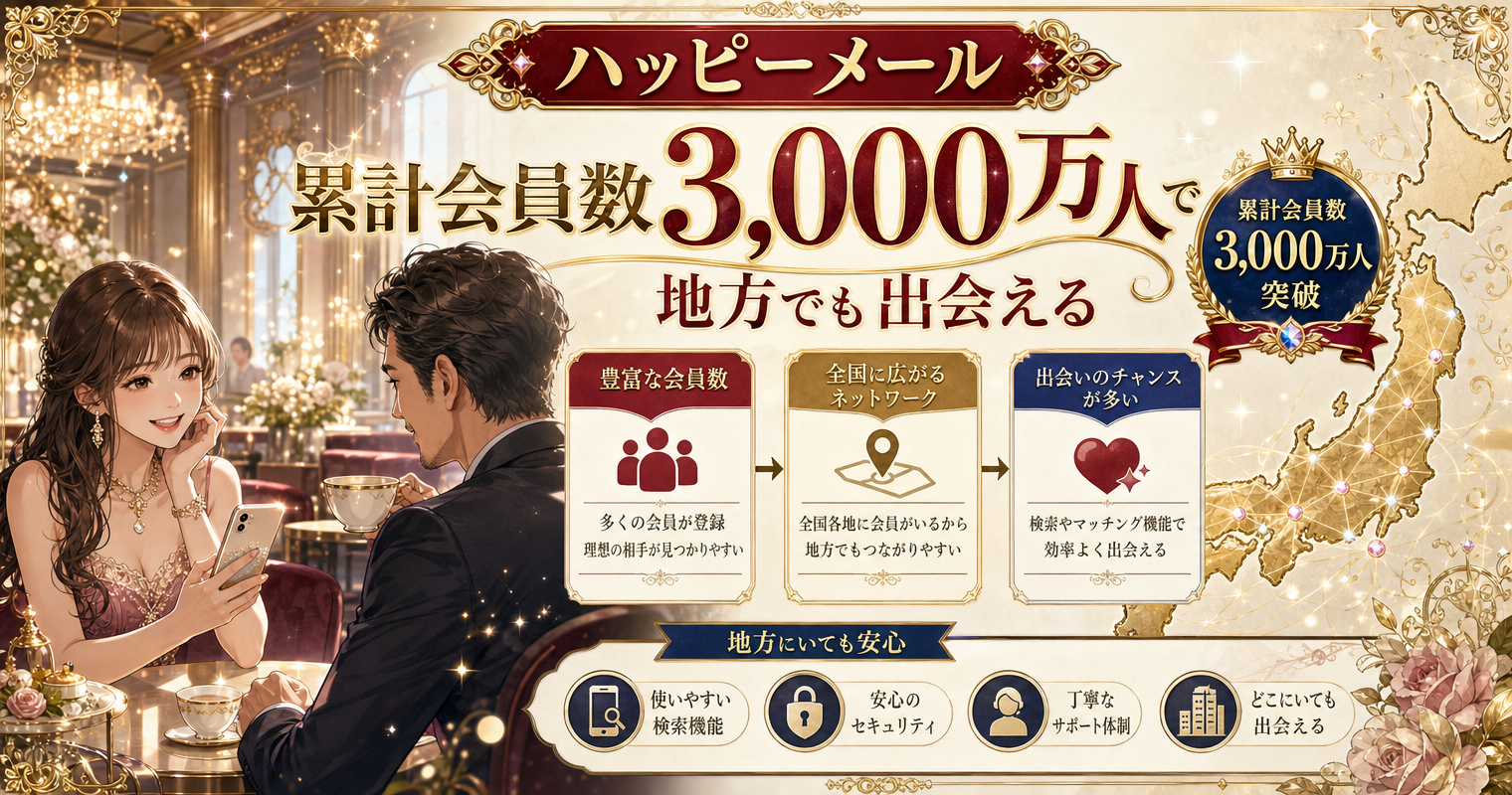 第9位：ハッピーメール、累計会員数3,000万人で地方でも出会える