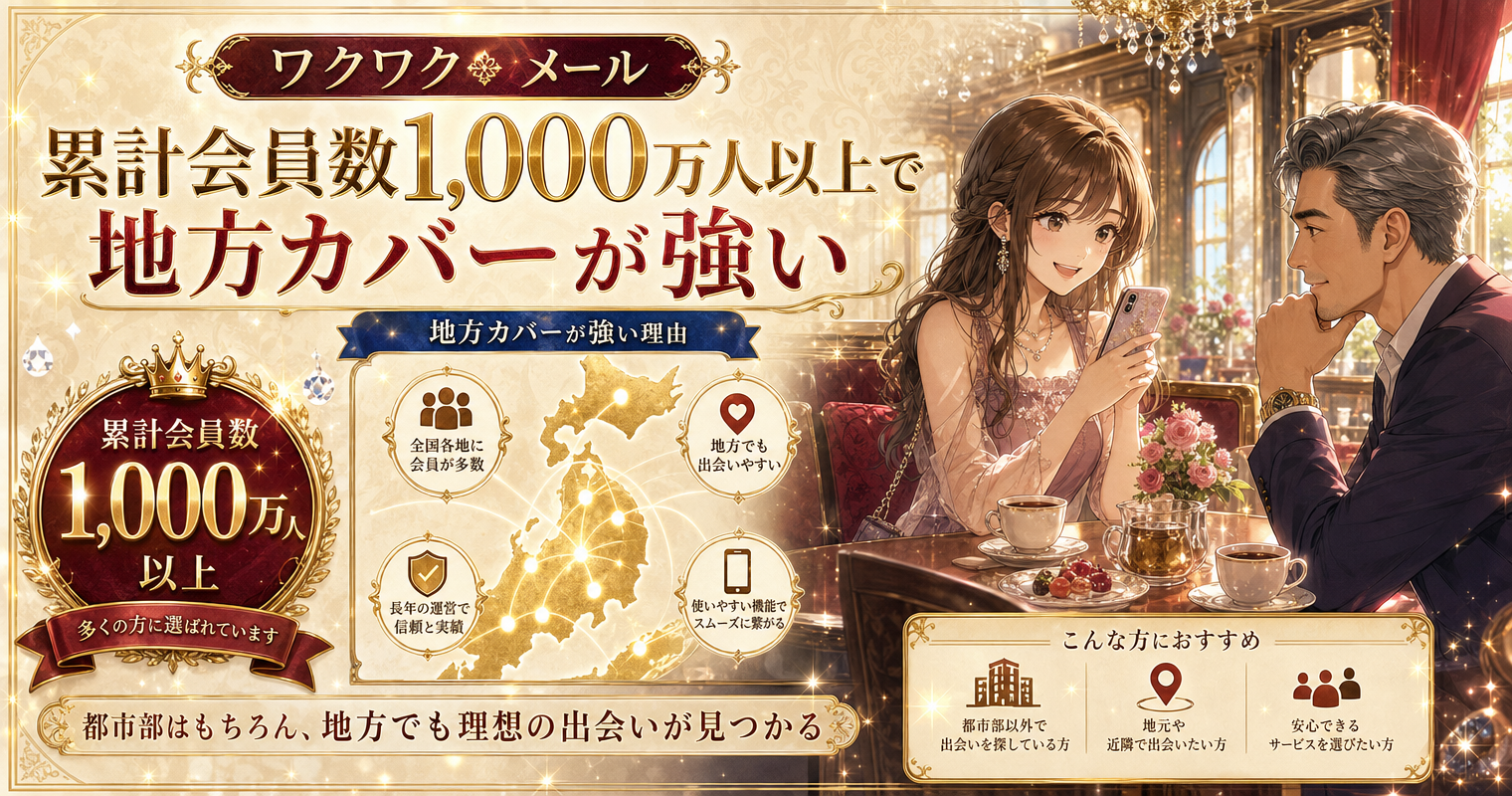 第10位：ワクワクメール、累計会員数1,000万人以上で地方カバーが強い